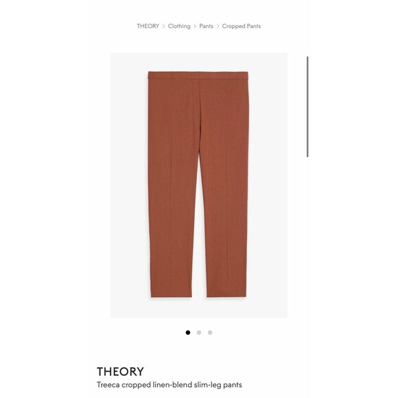 Theory treeca linen blend cropped slim leg pants orange size 4 $245 - Picture 5 of 5